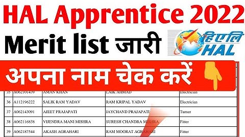 HAL Apprentice Merit list 2022, Hindustan Aeronautics Limited Apprentice Merit list 2022, Merit list