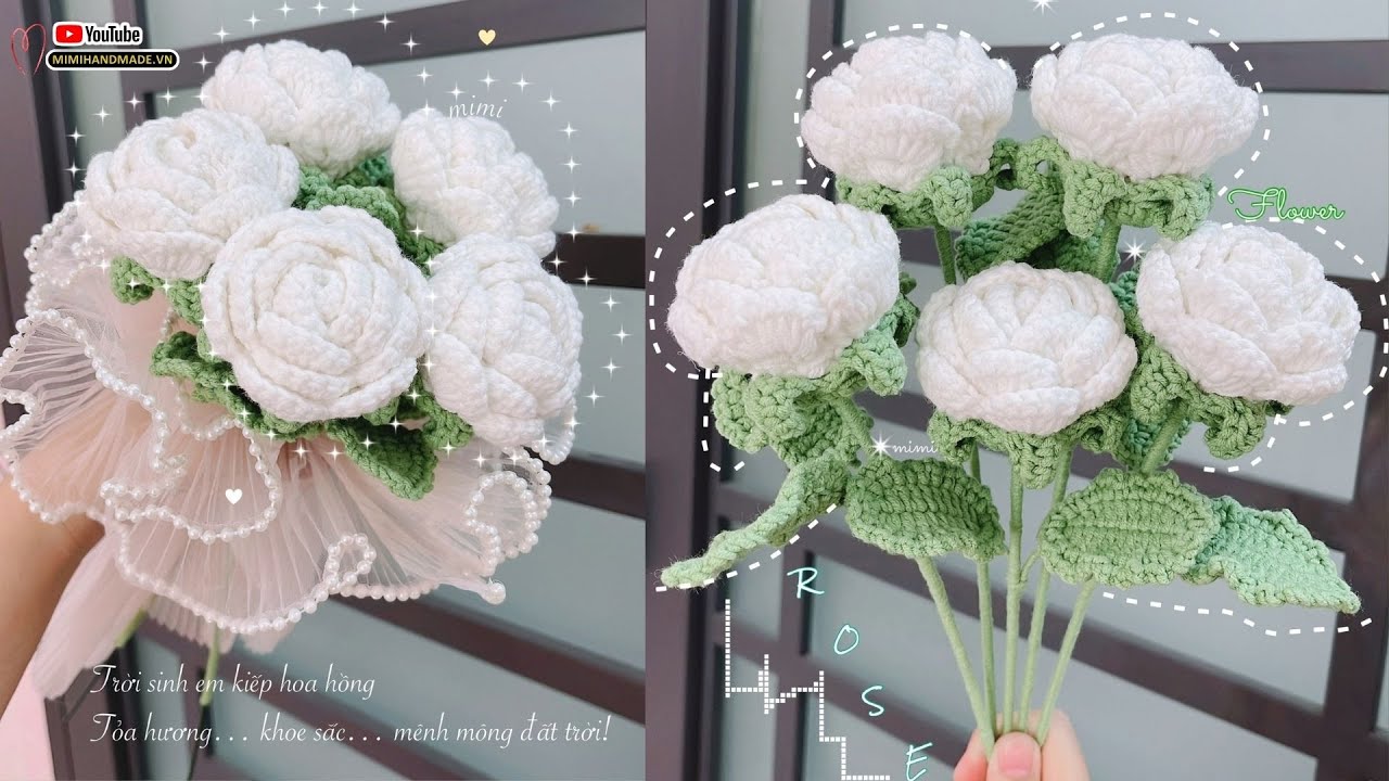 Hướng Dẫn Móc Hoa Hồng Cuộn Búp Cụp Tròn Siêu Dễ 🌹Easy Crochet Rose | Mimi Handmade