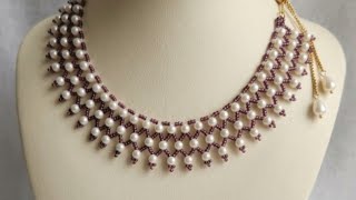DIY Royal Pearl &amp; Wine Seed Bead Necklace Tutorial | Step by Step