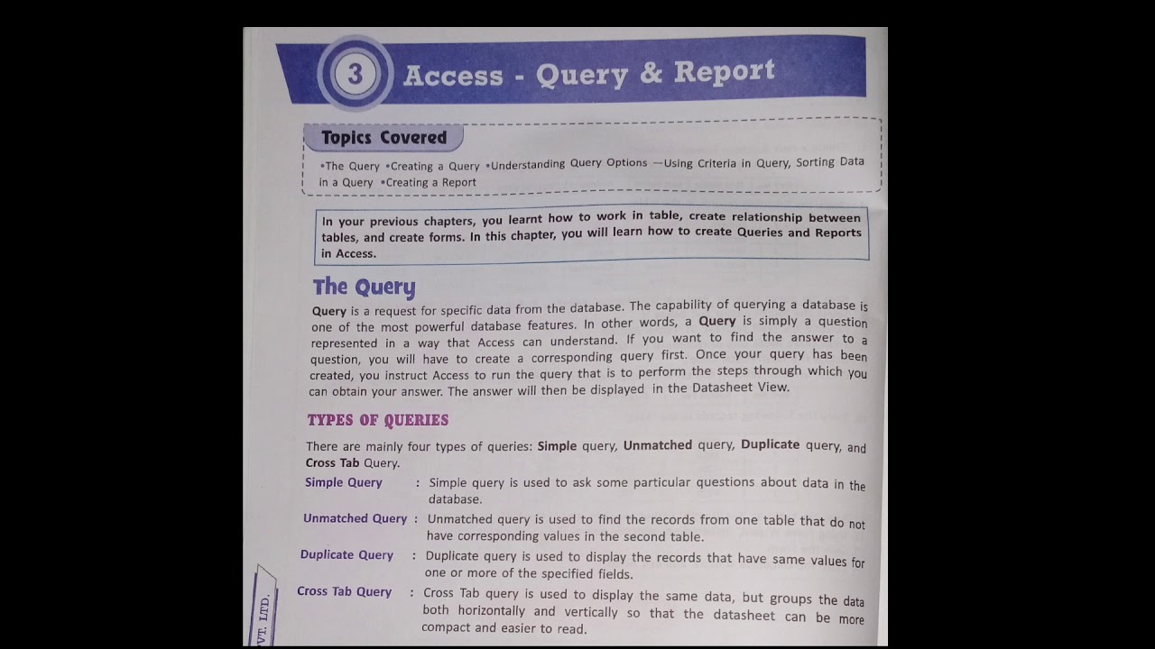 Class VIII Ch-3 Query and Report (TYPES OF QUERIES) - YouTube