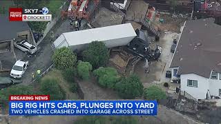 Big rig loses control, crashes through fence, nearly hits Bay Area home