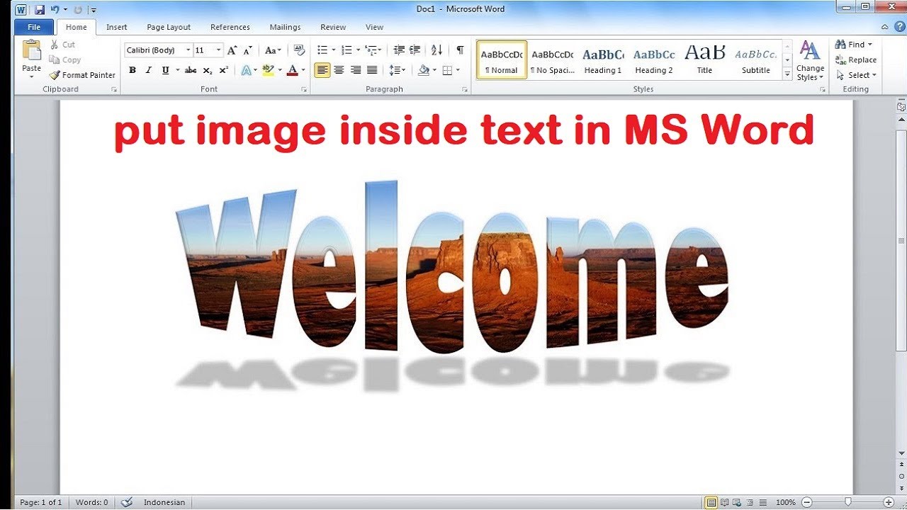 How to design insert an image with text in MS Word - YouTube