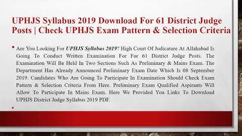 UPHJS Syllabus 2019 Download for 61 District Judge Posts
