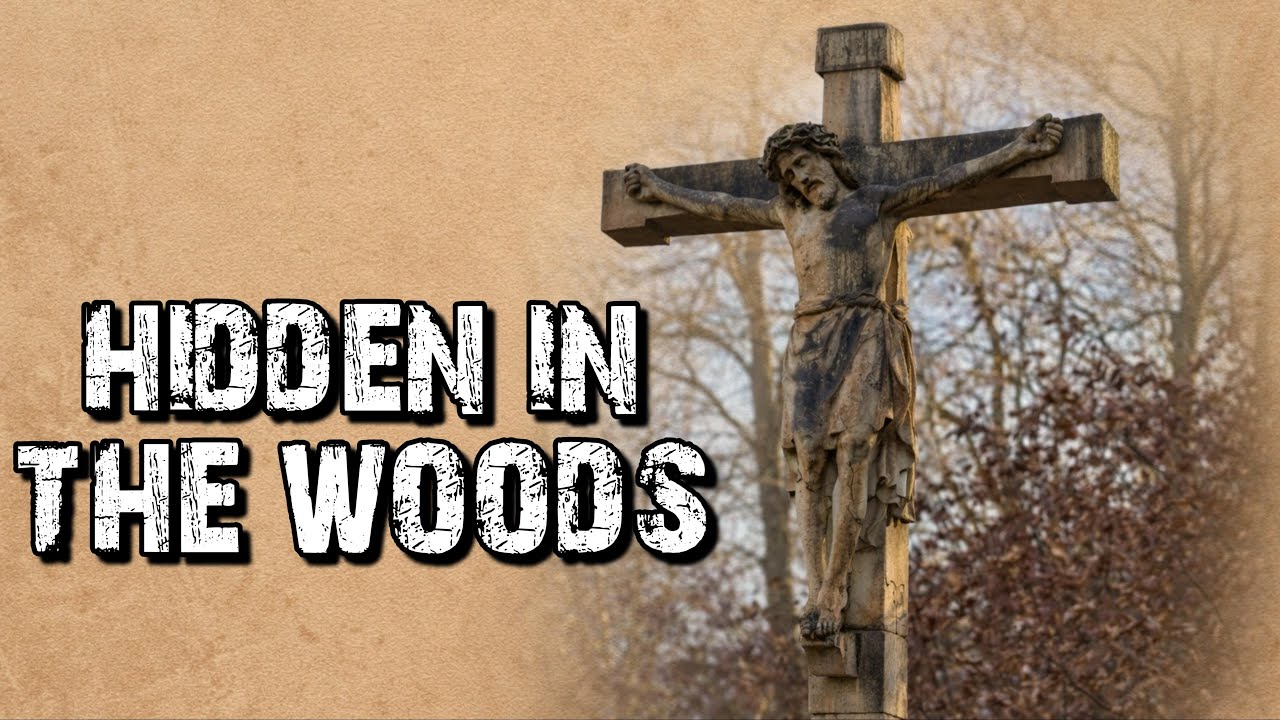 Мраморный крест высотой 4 метра в глубине шотландских лесов.