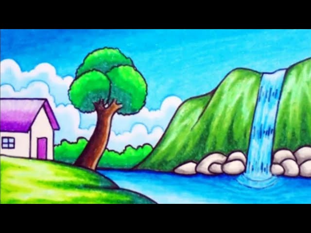 How To Draw Nature Landscape Easy Step By Step | Drawing Nature Landscape  With Oil Pastels - YouTube