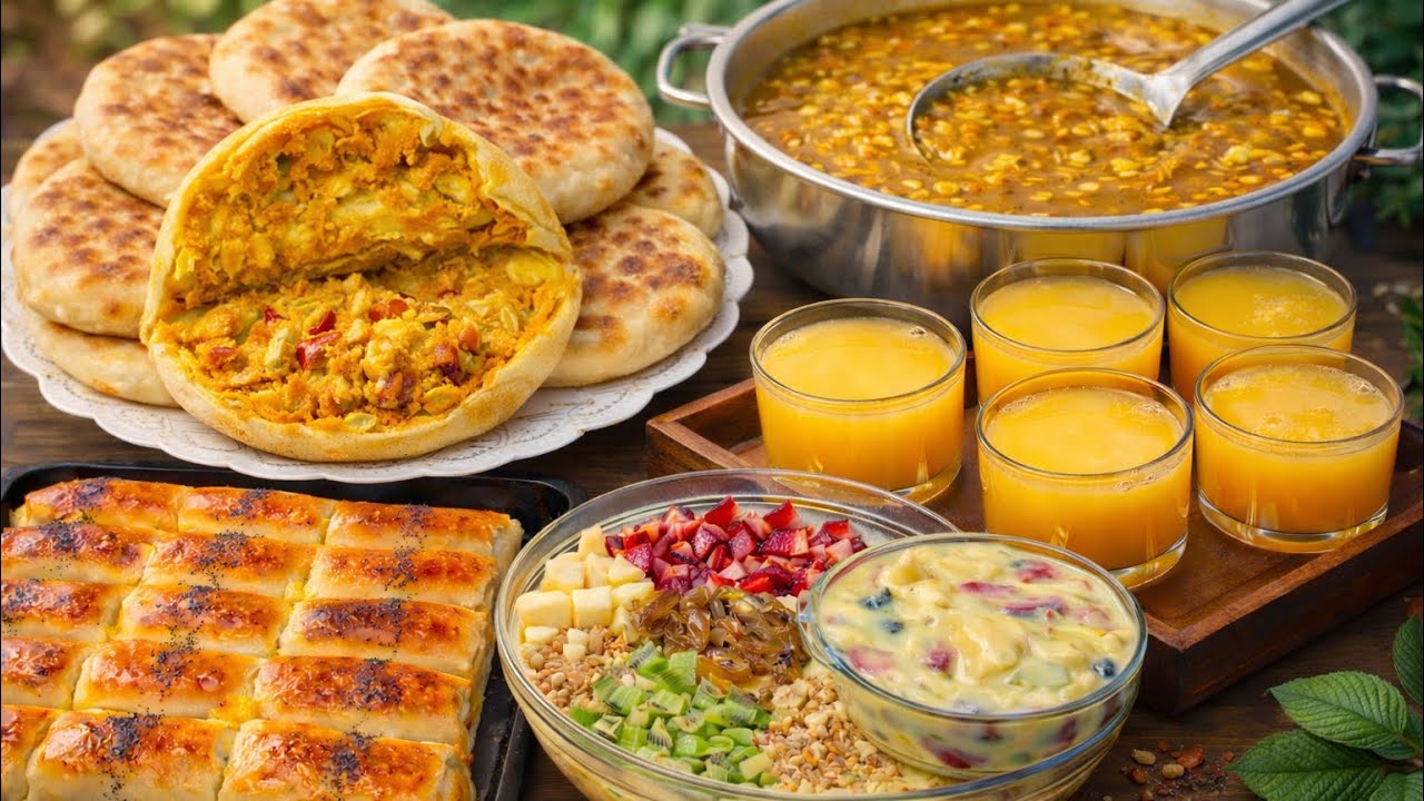 بلا حيرة وكترت التخمام🥰طبيلة الفطور بشهيوات اقتصادية👌فيها تحلية والحريرة فطائير والعصير 