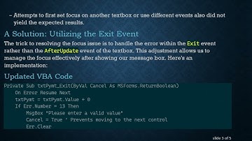 Resolving SetFocus Issues in VBA UserForms After Error Handling in Excel