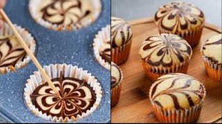 MARBLE CUPCAKES RECIPE | SUPER SOFT \& FLUFFY MARBLE CUPCAKE RECIPE | CHOCOLATE SWIRL CUP CAKE RECIPE