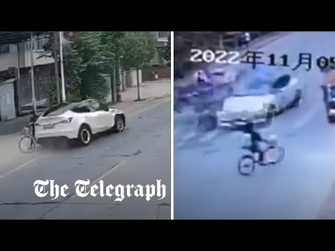 Tesla Driver Loses Control As Car Speeds Down Street Causing Two Deaths