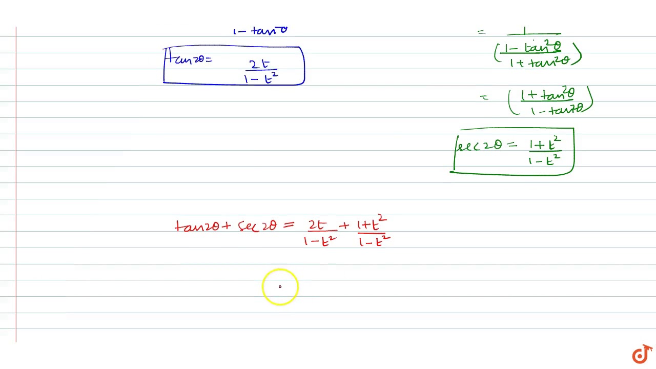 If Tan Theta T Then Tan 2 Theta Sec 2 Theta Youtube