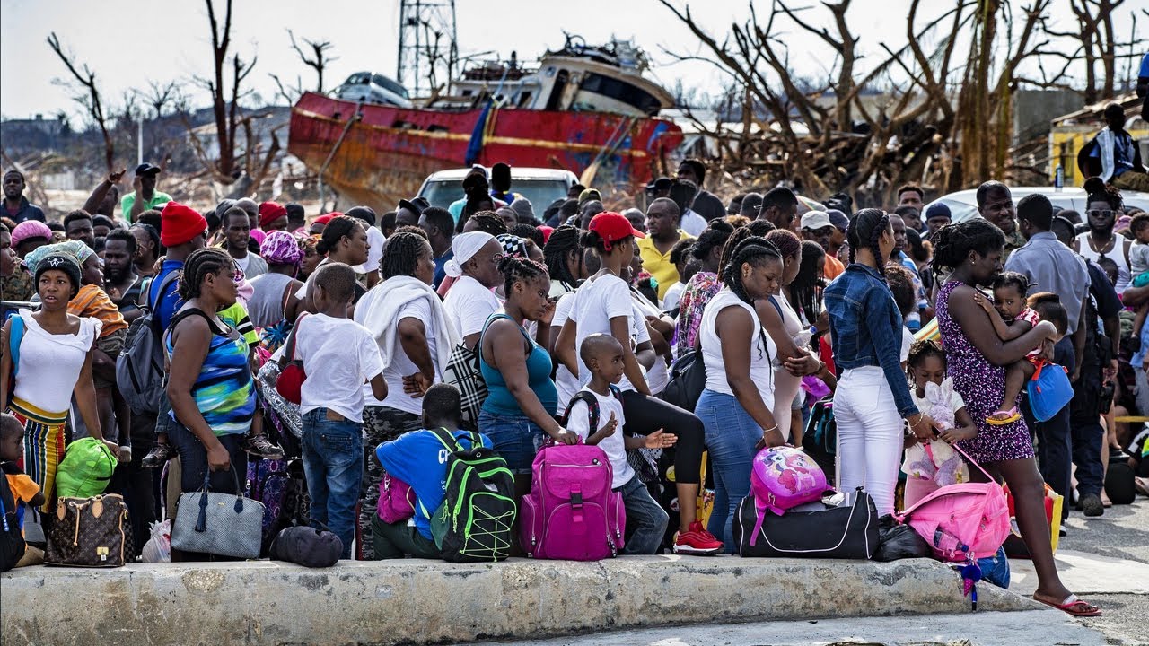 Homeless Bahamians on the Abaco Islands await transport off the island