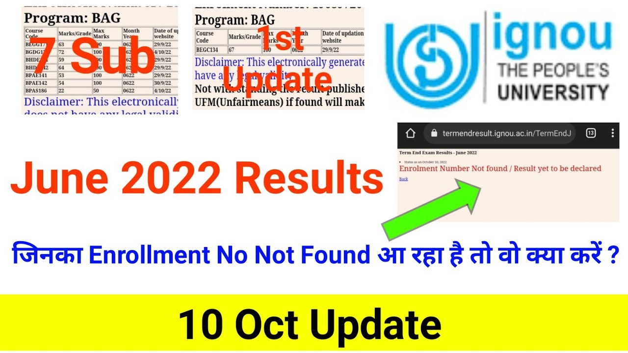 IGNOU June 2022 Exam Results Update | IGNOU Exam Results Update | Enrollment No Not Found Problem |
