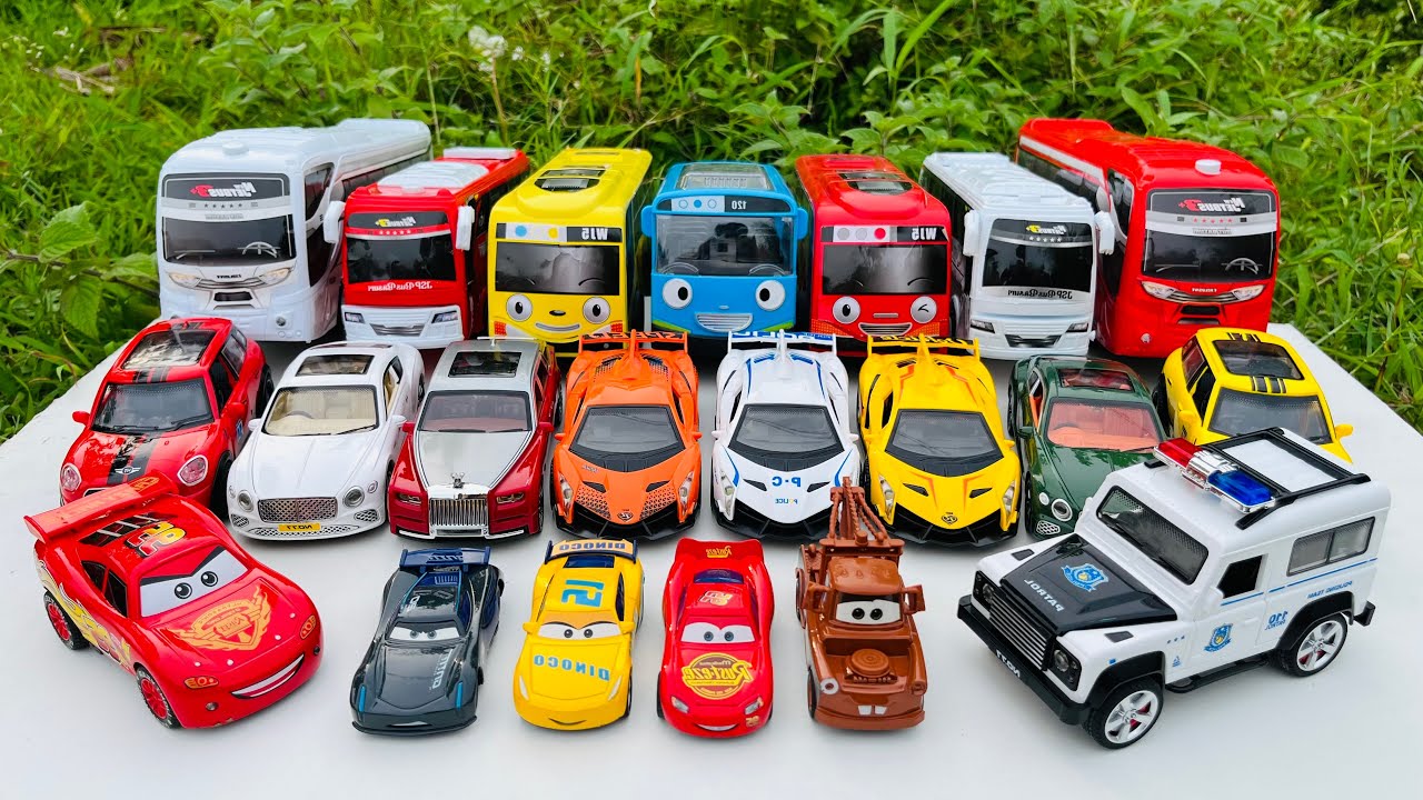 Unboxing toy cars trucks, Tayo, Police cars, Lightning McQueen, Doc Hudson, Sally Carrera, Crus #775