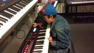 Lucas enjoying Sam Ash music store in Orlando.