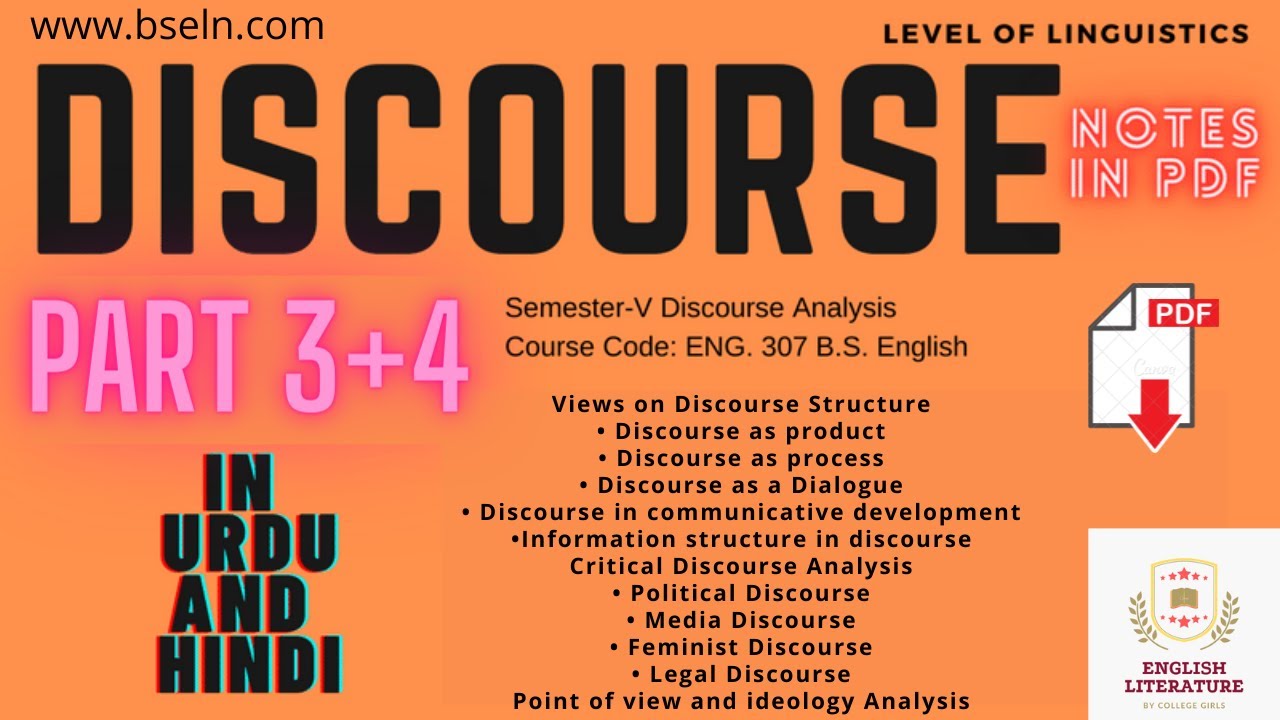 Discourse Analysis | Part 3+4 | V semester BS English | Course Code ENG 307 | Complete outline |