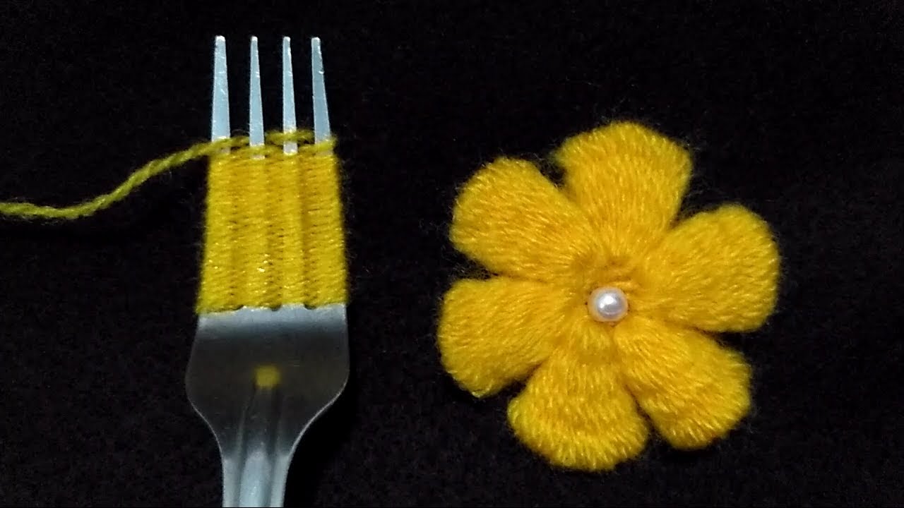 How To Make Easy Woolen Flowers step by step Cara  