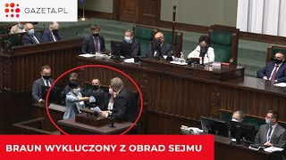 Braun wykluczony z obrad Sejmu. Nie chciał założyć maseczki