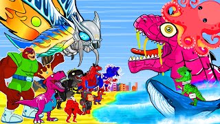 Various Godzilla Dinosaur Saves: Tyrannosaurus & Velociraptor, T-REX Kong AWESOME Cartoon Animation!