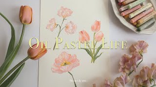 Drawing Pink Flowers With Oil Pastel  |  オイルパステルで描くピンクの花々