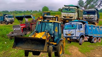 JCB 3dx Backhoe Fully Loading Mud in Tractors Tata 2518 Ex Truck and Tata Truck #jcb #jcbvideo