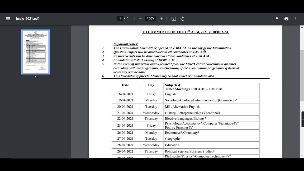 MBOSE Board 12th (HSSLC) 2020 Time Table (Out) - How to Check MBOSE Board 12th 2021 Exam Time Table