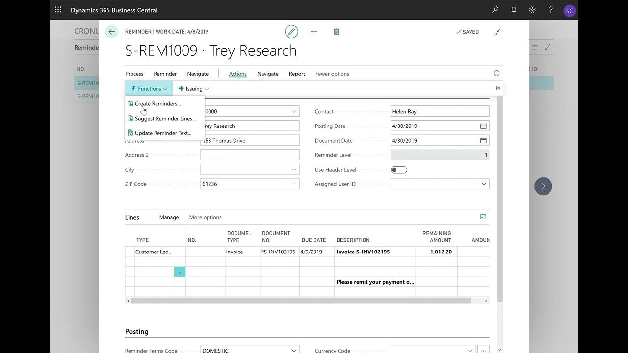 Dynamics 365 Business Central How to Update Reminders for Customers