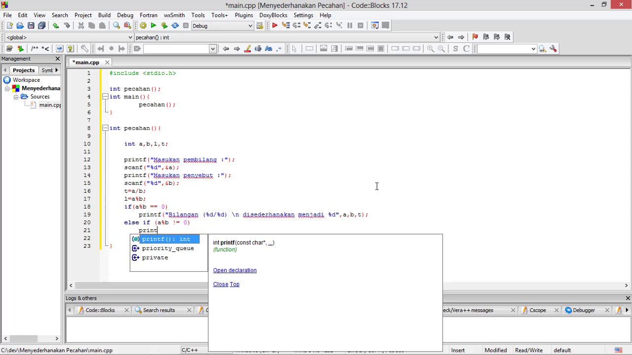 Menyederhanakan pecahan (C++ IDE:Code Blocks) - YouTube