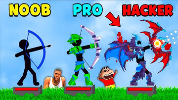 SHINCHAN THROWS 99999 ARROWS in ARCHERY with CHOP and FRANKLIN | noob vs pro vs hacker
