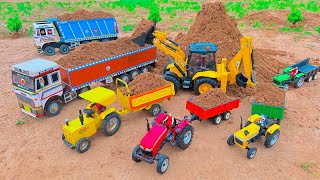 Big Jcb 5Cx Fully Loading Sand 2 Tata Truck Mahindra Arjun Novo 605Di 4Wd Tractor Jcb Cartoon