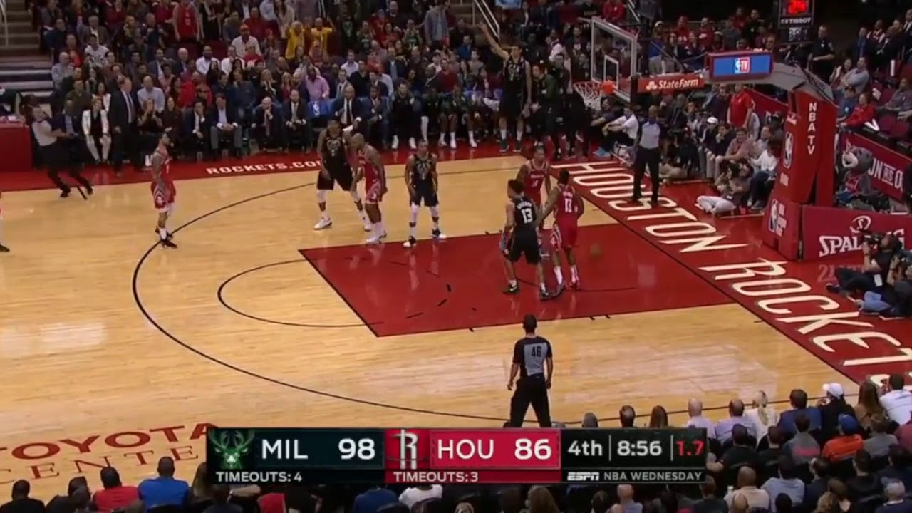 GIANNIS ANTETOKOUNMPO THROWS THE BALL AT HARDEN'S FACE ...