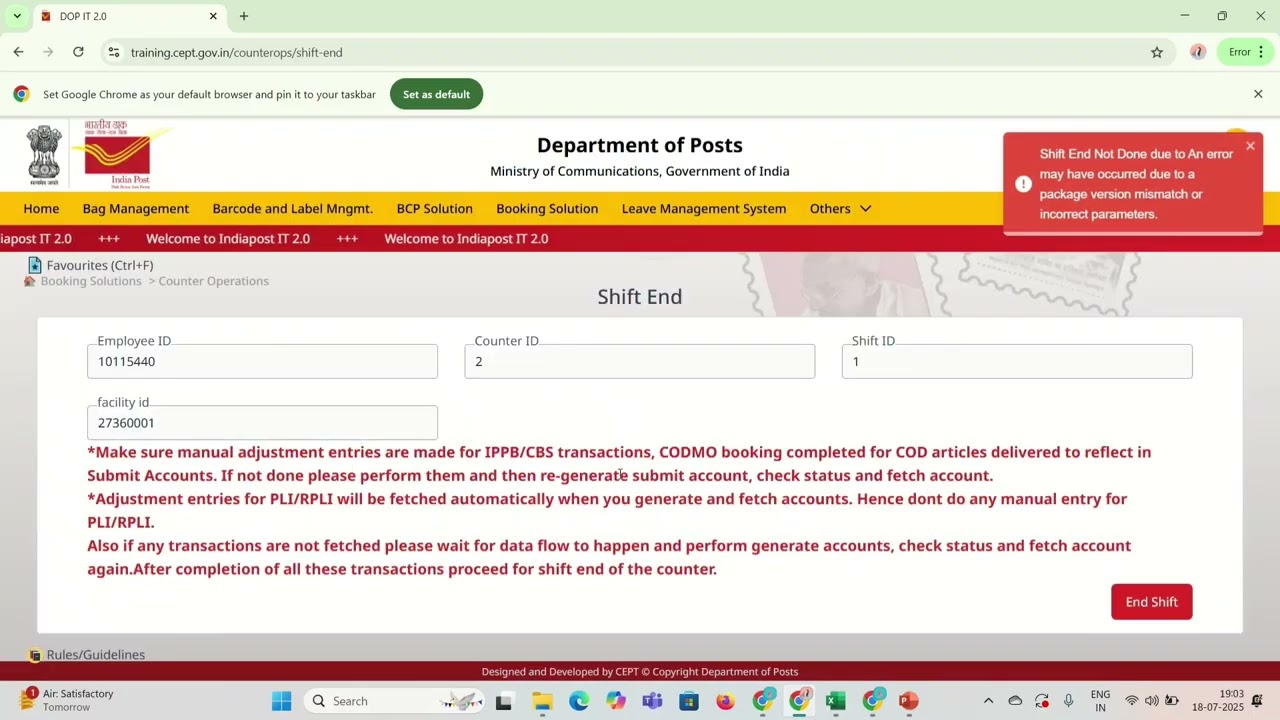 38. Shift End of Counter Operator after Submit Account verification 