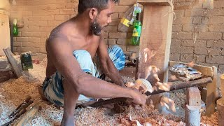 Body Builder Carpenter Work Hard By Wood Turning | Wood Carving Art