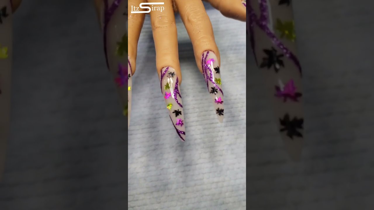 Anacrylics Ghost Glowing Acrylic | Encapsulated Maple Leaves | Halloween Nails | Itz Sirap