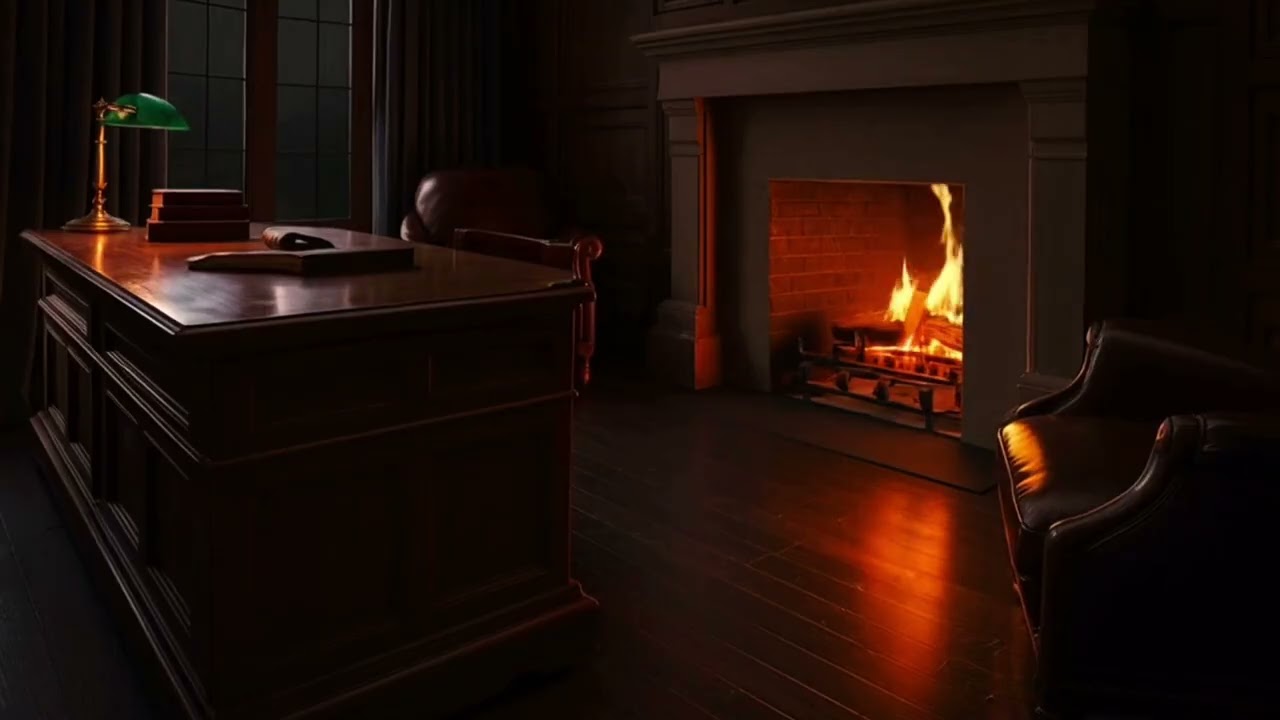 Dark Academia Library with Fireplace 🔥 | 4 Hours of Deep Focus, Study & Sleep Ambience