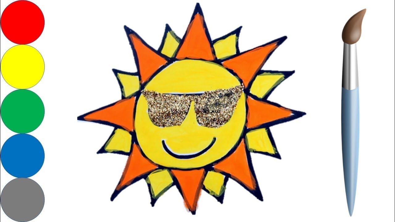 Glitter Sun with Sunglasses. Drawing Mr Sun Draw with Baby and