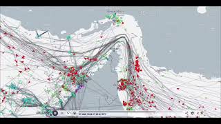Timelaps showing decline in shipping traffic in the strait of Hormuz since February 28.