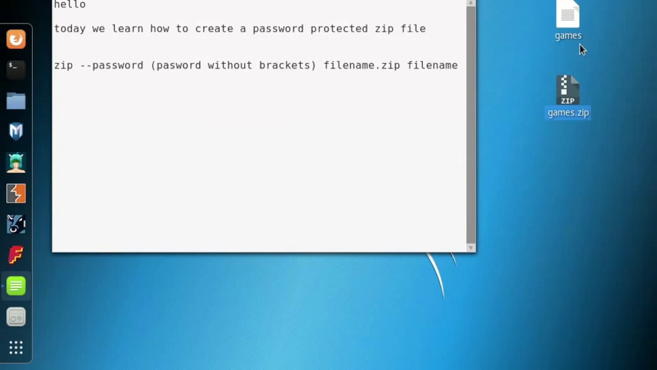how to create a password protected zip file | kali linux 2017.2 