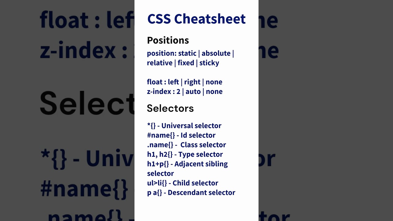 CSS Cheatsheet! How To Use CSS Selectors, Position, Units #css
