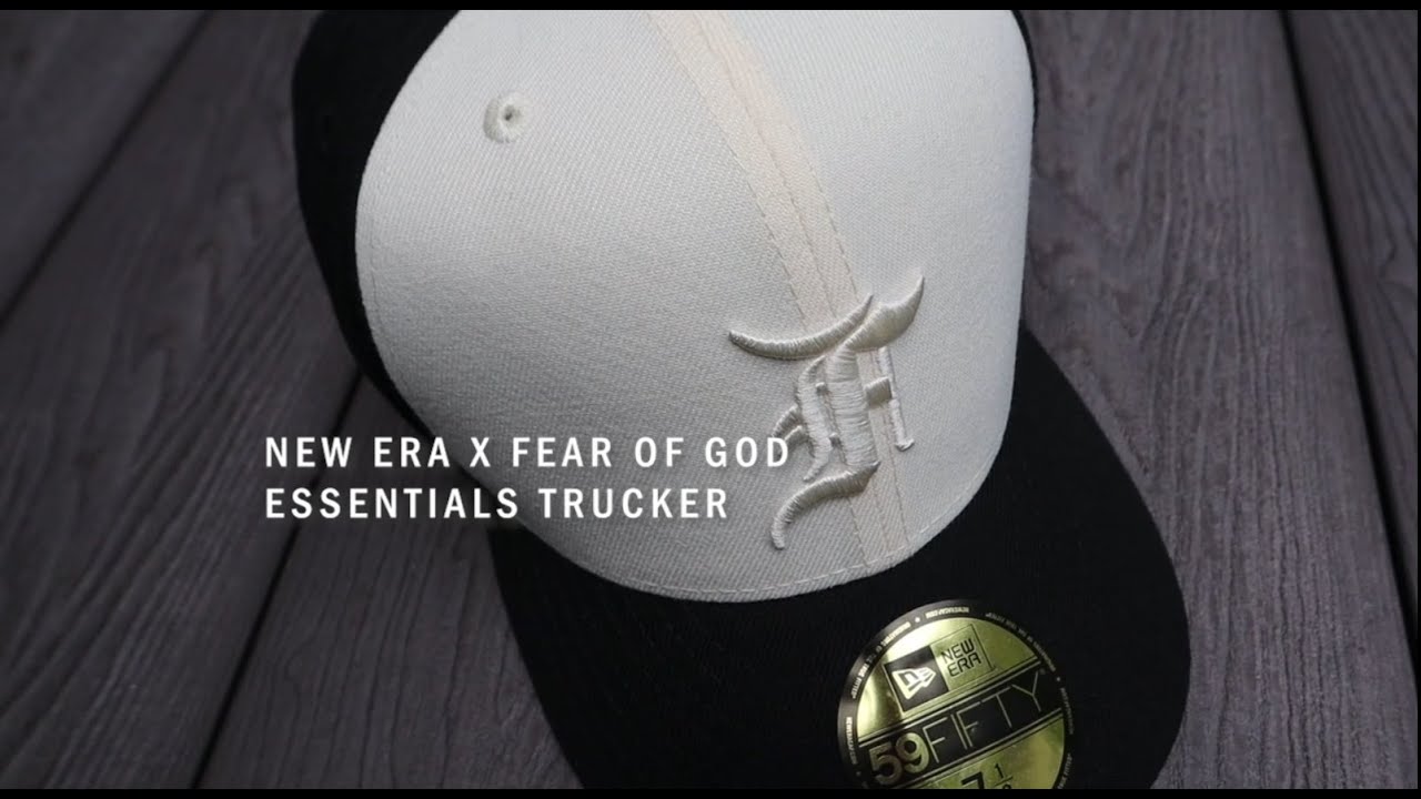 Fear of God Essentials Trucker New Era 59FIFTY Fitted Hat Cream/Black 
