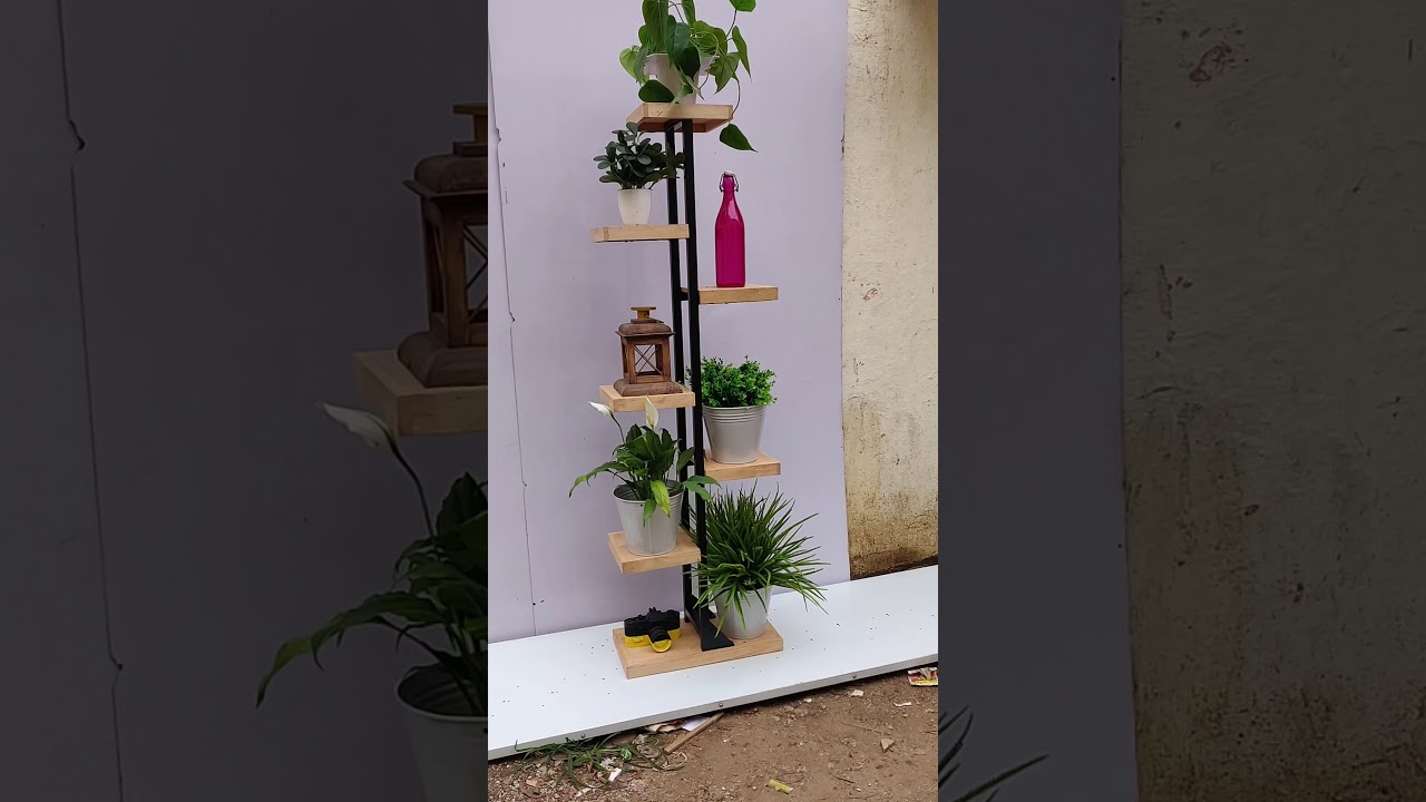 Product No : 0016 Metal Plant Stand / Wood Shelf (Indoor/ Outdoor