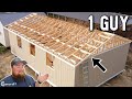 I Built this ENTIRE ROOF BY MYSELF! DIY Workshop Build | Setting Trusses &amp; Roof Framing