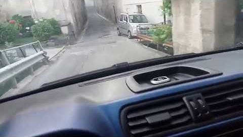 Driving in tight streets of Brunate Como Lake area in Italy