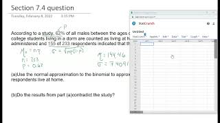 Using a normal approximation to the binomial when comparing survey results to a study - Sectio 7.4