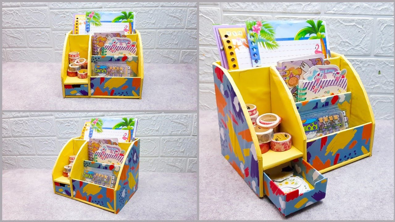 DIY Desk Organizer from Cardboard and Paper/How to Make a Stationery ...