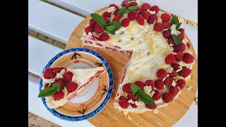 Cold cheesecake with raspberries and white chocolate, melts in your mouth... Something delicious