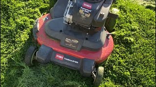 The 30” Toro  Timemaster is a beast when it comes to mulching and cutting high grass