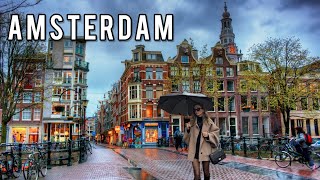 🌧 Amsterdam Walking in the Rain 4K Exploring Dutch Capital under Umbrella Walk 2024