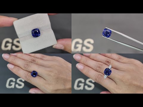 Unheated sapphire Royal Blue cushion cut 7.09 carats, Madagascar Video  № 1