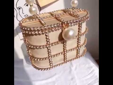 Pearl Beaded Metallic Cage Handbag 
