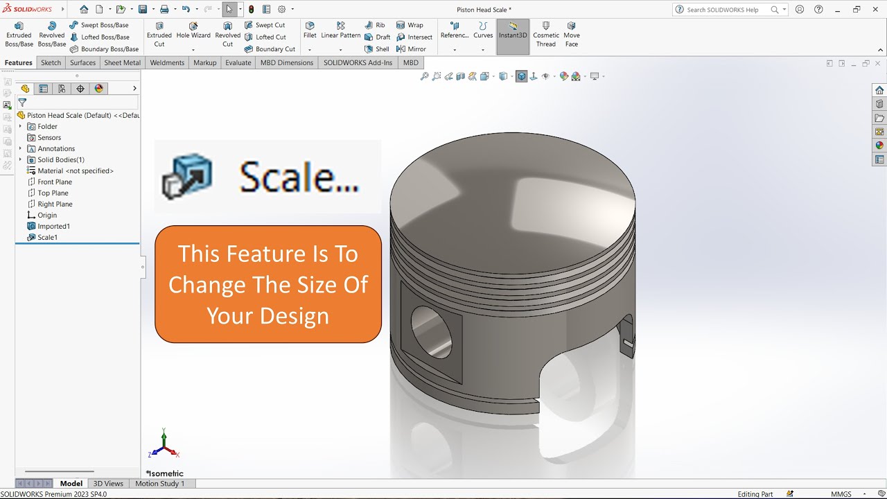 Quick Tips - Scale Feature In Solidworks - YouTube